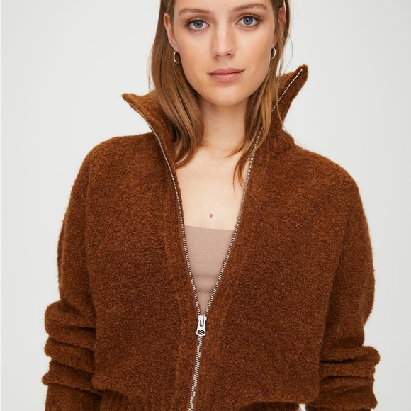 Aritzia Sweaters - Aritzia Wilfred Free Zip Up Sweater Brown Funnel Neck size Small